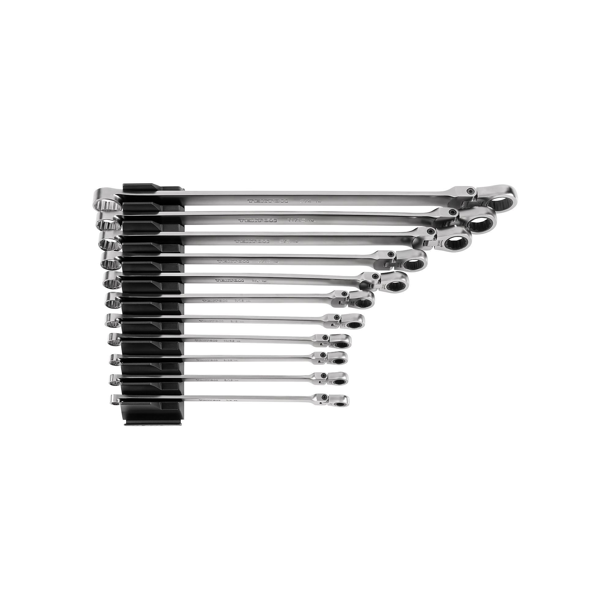 TEKTON Long Fixed/Flex Head 12-Point Ratcheting Box End Wrench Set with Modular Organizers, 11-Piece (1/4-3/4 in.) | WRB95301